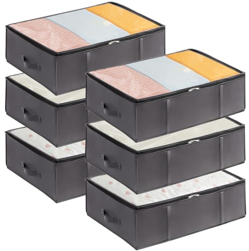 Lifewit 6 Piezas 40L Bolsas para Guardar Ropa Bajo la Cama, Cajas Almacenaje para Mantas, Gran Capacidad con Asas Reforzadas, Organizador Armario para Mantas, Hojas, Gris