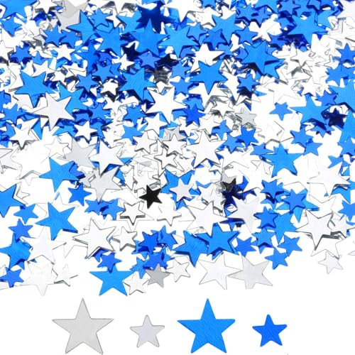 DazzJoy 4000 Stk Glitzer Streudeko Sterne Konfetti Weihnachten, 2 Größen Blau Silber, Weihnachtskonfetti Deko, Pailletten Stern Tischdeko