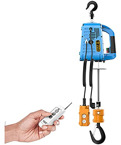 BDKSEXBF Elektrischer Hebekran 1500 W mit Überlastschutz, Kabelsteuerung/kabellose Fernbedienung, elektrischer Lift für Garagenlager, blau, Tragkraft 500 kg
