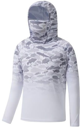 BASSDASH - Maglietta con cappuccio UPF 50+ per giovani, con maschera facciale incorporata, scaldacollo UV e protezione solare, a maniche lunghe, ideale per la pesca e il nuoto