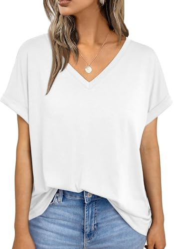 AirMood Top estivo da donna con scollo a V, vestibilità ampia, casual, a maniche corte, stile casual