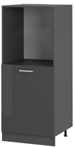 Vicco Herdumbauschrank R-Line, Anthrazit Hochglanz, 60 cm | Backofennische auf komfortabler Höhe · 2 Einlegeböden · Höhenverstellbare Füße · 1 Tür · Einfache Integration ✓