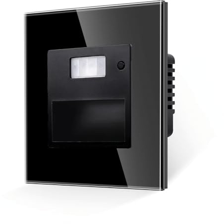 Luxus-Time Treppenbeleuchtung mit Bewegungsmelder & Dämmerungssensor, dimmbar, Farbtemperatur einstellbar, für Standard-UP-Dose (60 mm) im Glasrahmen Weiß | Schwarz | LX-SR02 (Schwarz)