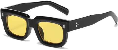 Long Keeper Rechteck Sonnenbrille für Herren Damen 90er Jahre Retro Rechteckige Sonnenbrille Vintage Quadratische Dicker Rahmen Brille UV400 (Schwarz Gelb)
