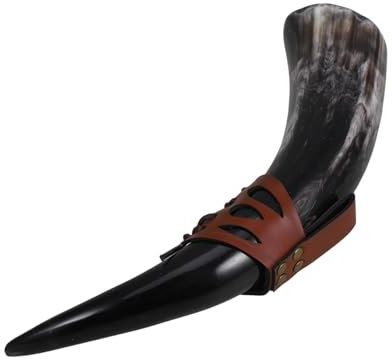 MOLUCKFU Chope à Bière Viking en Corne Naturelle Grosse Capacité, Récipient à Boire Médiéval en Corne de Bœuf avec Sangle, Style Renaissance Unisexe pour Fête et Décoration Intérieure