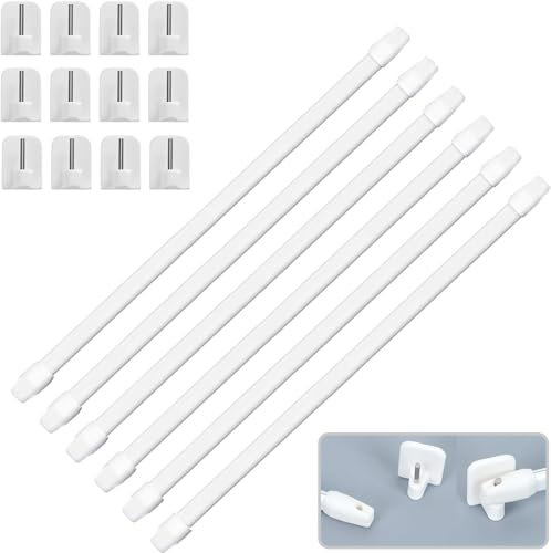 6PCS Bastone Tenda Estensibile Regolabile 30-50cm, Asta Telescopica per Tende a Vetro Porta Finestra con Ganci Adesivi per Tende da Interno Senza Fori per Cucina Bagno Armadio