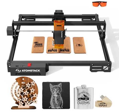 ATOMSTACK A5 Pro V2 Lasergravur verbesserte 5W Laserdrucker Lasergravierer, 0.06mm hohe Genauigkeit Graveur Schneider, 410 x 380 mm Gravurfläche für Holz Metall Acryl