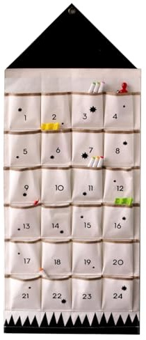 Christmas Advent Calendar Wall Hanging Bag With 24 Pockets, 24 Days Countdown Calendar Storage Bag for Xmas Home Wall Decoration, Reusable Fabric Gift Favors for kids friends family (Black)