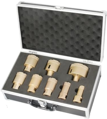 M14 Thread Diamond Dry Vacuum Brazed Drilling Core Drill Bits Set Porcelain Cup Saw Tiles Marble Hole Saw Tool High-end Suitcase(8Pcs Suitcase)