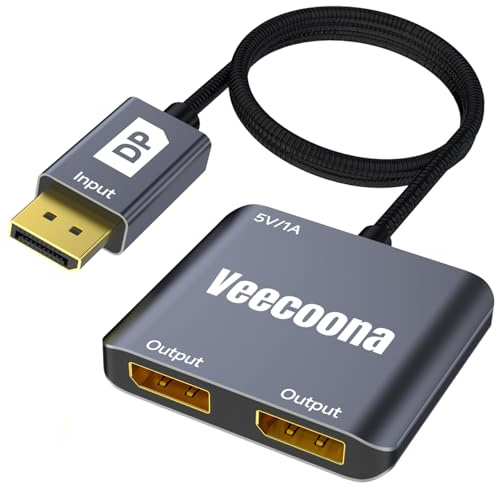 DisplayPort to Dual DisplayPort Splitter 1 in 2 Out - MACOS Not Support MST | 4K60Hz DP Source to DP Splitter Extended Display port splitter for Dual monitors, for Desktop,NVIDIA, AMD Graphics Card