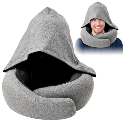 Umllpet Cuscino cervicale regolabile in memory foam con bottoni automatici, set di cuscini da viaggio con maschera per dormire 3D e tasca a rete, ergonomico, grigio