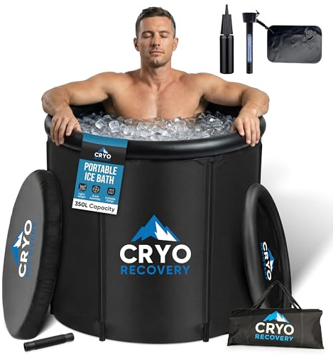 Cryo Recovery Portable Ice Bath Tub – Foldable Cold Plunge for Muscle Recovery & Therapy | Large 350L Capacity with Lid, Drain Hose, Thermometer & Carry Bag