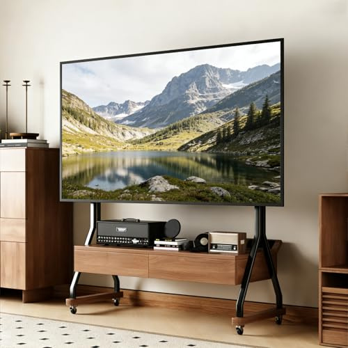 Supporto TV mobile con ruote, carrello porta TV per televisori da 40 a 85 pollici, ripiano girevole per televisore da pavimento, adatto per soggiorno, ufficio, sala riunioni(B)
