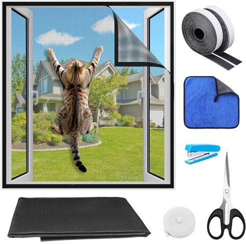 Protection Fenêtre Chat, Ajustable Moustiquaire Fenêtre Chat, Filet Fenetre Chats avec Moustiquaire Fenêtre Sans Perçage, Bande Auto-adhésive Anti-Moustique Anti Insecte Protege Chats (100 * 130CM)