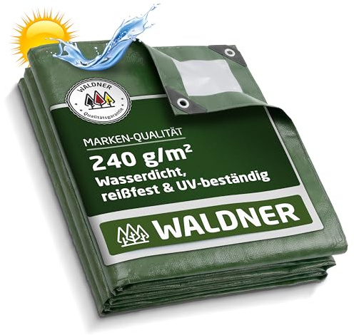 WALDNER Abdeckplane 240 g/m² | Gewebeplane mit Ösen UV-beständig & reißfest | Schutzplane für Gartenmöbel, Holz, Abdeckplane Auto, Boot & Camping | Plane (Grün/Silber, 3 x 4 m)