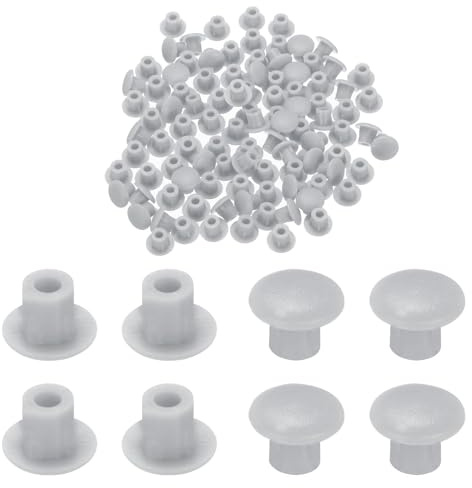 TA-VIGOR 100 Pcs Plastic Hole Plugs, 5mm Screw Holes Caps Cover nap in Locking Round Button Plug for Cabinet Cupboard Shelf Furniture, Dark Grey