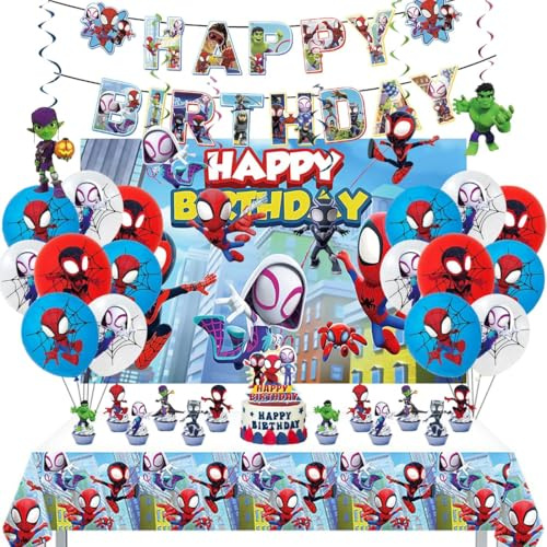 Geburtstagsdeko Kinder, Anime Geburtstag Party Deko Set, Luftballon Deko Geburstag Set mit Tischdecke und Hintergrundtuch, Kindergeburtstag Party Deko, Birthday Dekorations für Themenpartys