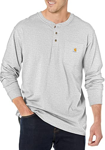 Carhartt Workwear Long Sleeve Henley Pocket T-Shirt Utilitaire de Travail, Gris chiné, XX-Large Homme