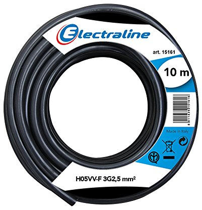 Electraline 11821 Cavo per Prolunghe H05VV-F, Sezione 3G2.5 mm, 10 mt, Nero