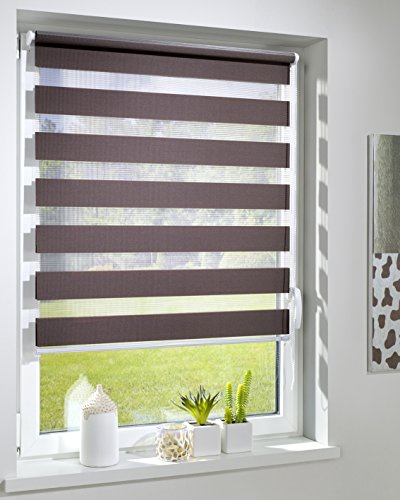 DécoProfi Duo-Doppelrollo ohne Bohren B: 90 cm, L:160 cm Braun I Mit Klemmfix/Klemmträger zur Montage I Doppel Rollo innen für Balkontüren und Fenster