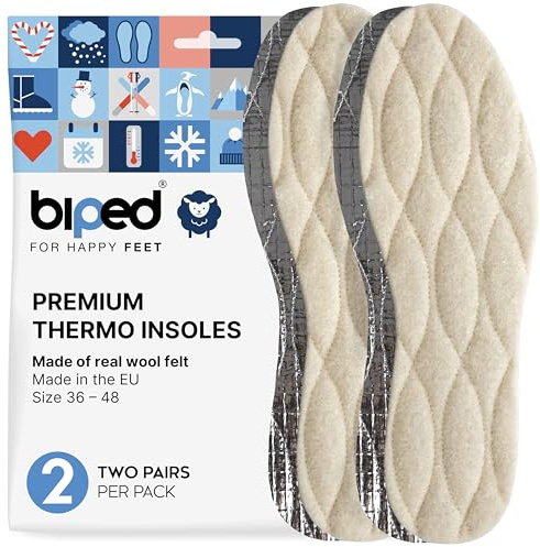 biped 2 paia di solette invernali - Solette per scarpe in vera lana d'agnello - Solette termiche riscaldanti con parte inferiore in alluminio z2391(43)