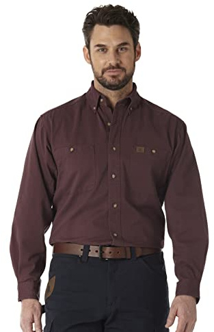 Wrangler Chemise de Travail à Manches Longues en sergé Logger pour Homme, Bordeaux, XL Haut