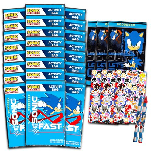 Sonic The Hedgehog Sonic Birthday Party Favors Set - Bundle with 24 Play Packs | Mini Coloring Books, Stickers, and More for Goodie Bags (Sonic Party Supplies)