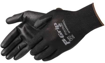 Liberty P-Grip Ultra-Thin Polyurethane Palm Coated Seamless Glove | 13-Gauge Polyester Shell, Lightweight, Breathable | for Mechanic, Construction, Industrial | X-Small, Black (Pack of 12)