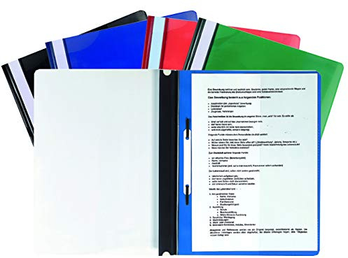 Exacompta 439900B 20er Pack Plastik-Schnellhefter. Aus PP-Folie für DIN A4 kaufmännische Heftung farbig sortiert mit Beschriftungsstreifen Hefter Ideal für Büro und Schule