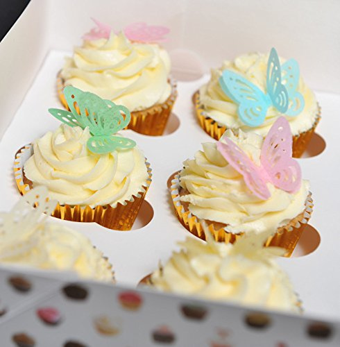 24 Beautiful 3D Mixed Colour Edible Wafer Paper Butterfly Cake Toppers Decorations - 6 of each colour Pink, Blue, Green, Yellow