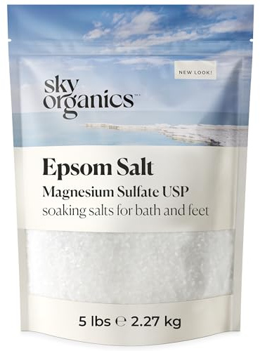 Sky Organics - Epsom Salt Bath Soak, 5 lbs - Magnesium Sulfate USP - 100% Pure, Medium Grain - Unscented - Soaking Bath Salts - Resealable Bag - Natural, Vegan & Cruelty Free - Self Care - Bath & Feet