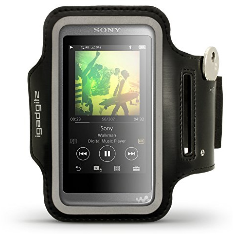 iGadgitz U6384 Reflektierenden Schwarz Sports Jogging Armband Laufen Fitness Oberarmtasche Kompatibel mit Sony Walkman NW-A35 NW-A40 NW-A45