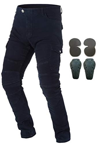 Män motorcykel ridning skyddsbyxor denim jeans med rustning 4 x knäskydd, Svart, 33W / 32L