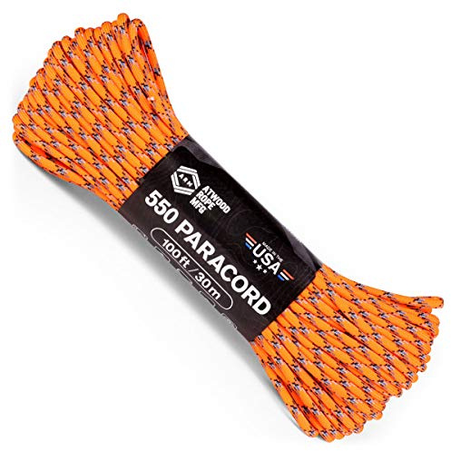 Atwood Rope MFG 550 Paracord 100 Feet 7-Strand Core Nylon Parachute Cord Outside Survival Gear Made in USA | Lanyards, Bracelets, Handle Wraps, Keychain (Hazard)