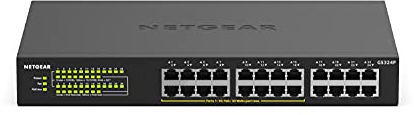 NETGEAR Switch Ethernet PoE 24 porte Unmanaged (GS324P), Switch PoE Gigabit con 16 PoE+ a 190 W, montaggio desktop o su rack
