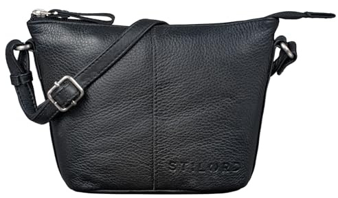 STILORD Leila Mini Handtasche Damen Leder Umhängetasche Vintage Kleine Tasche zum Ausgehen Disco Party XS Moderne Schultertasche für Frauen Echtes Leder Farbe:schwarz