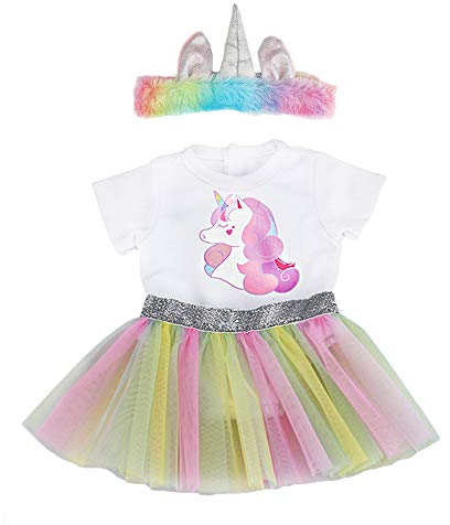 ZWOOS Puppenkleidung für New Born Baby Doll, Einhornmuster Strampler und Rock und Stirnband für 18 Puppen (40-45 cm), 3er-Set