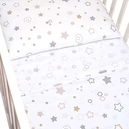 CangooCare® Set Lenzuola 3 Pezzi Per Lettino Neonato, Montessori, 70x140 cm, 1 Lenzuolo Di Sotto Con Angoli, 1 Lenzuolo Di Sopra, 1 Federa Cuscino, 100% Cotone, Stelline