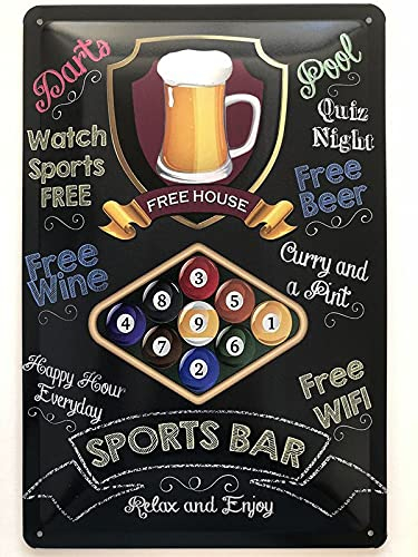 Metall Schild 20x30cm Sports Bar Snooker Billard Pub Bar Blechschild Kneipe