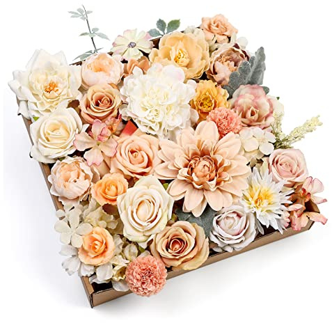 Serra Flora Lot de 32 Roses artificielles en Soie mélangée de Pivoine, Marguerite, Hortensia, Fleurs artificielles pour Bouquets de Mariage, centres de Table, Arrangements de fête, fête prénuptiale,