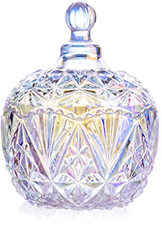 LuoCoCo Grand bocal en verre coloré en cristal - Sucrier - Boîte de rangement avec couvercle - Pour coiffeuse, salle de bain, fêtes, Noël, cadeau pour fille