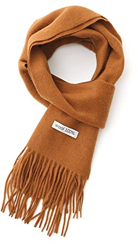 linişte 100% Pure Wool Scarf - Men and Women Winter Warm Soft Luxurious Solid Colors Gift Box Camel