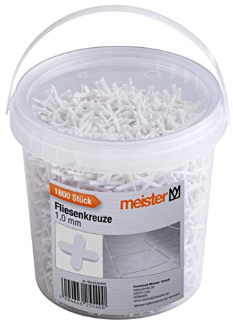 Meister Croce per piastrelle, 1,0 mm, set pratico da 1800 pezzi, in robusto polipropilene, colore bianco, accessorio per piastrelle, supporto per la posa delle piastrelle, croce per fughe, 4426900