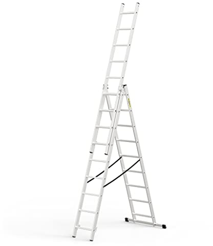 DRABEST Aluminium Ladder 3x9 Step - Lightweight, Foldable, Max 150 Kg - 46x246x16cm