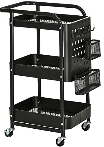 HOMCOM Desserte en Métal 3 Niveaux à roulettes 51,5L x 32l x 75,6H cm Noir