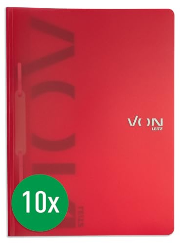 VON Leitz 10er Pack Schnellhefter A4, PP Kunststoff, Für 100 Blatt, Leichter Softcover-Ordner mit modernem VON-Aufdruck, Für Schule & Zuhause, Rot, 46790025