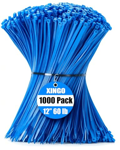 XINGO Blue Cable Ties Pack of 1000, 300mm x 4.8mm, Premium Nylon Durable Zip Ties, Self-Locking UV Resistant Nylon Plastic Wire Ties for Indoor and Outdoor