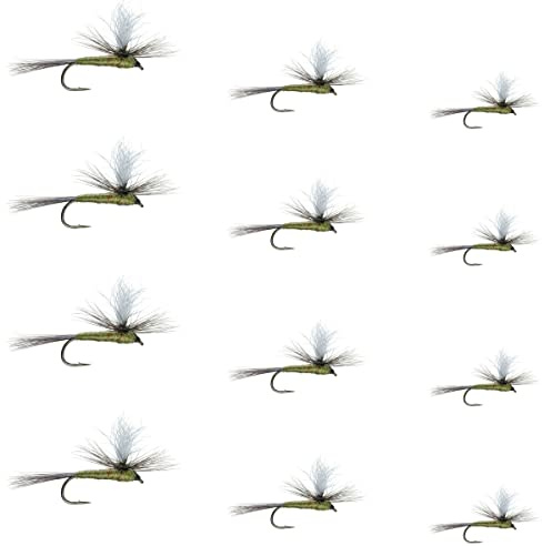 The Fly Fishing Place Parachute Blue Winged Olive BWO Assortment Trout Dry Fly Fishing Flies - Set of 12 Flies Size 14, 16, 18, 20 - One Dozen