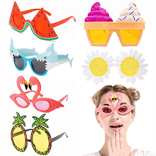 Seamart Party Brille, 6 Stück Lustige Brille Lustige Sonnenbrille Hawaiian Tropical Brille Luau Partybrille Kostüm Party Sonnenbrille für Strand Thema Dekoration, Party Zubehör, Foto Requisiten