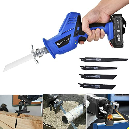 Reciprocating Saw Cordless with 2× 21V 1.5Ah Batteries, Compact Reciprocating Saw 1900RPM Stepless Variable Speed, Cordless Sawzall with 4 Blades, for Wood & Metal & PVC Pipe